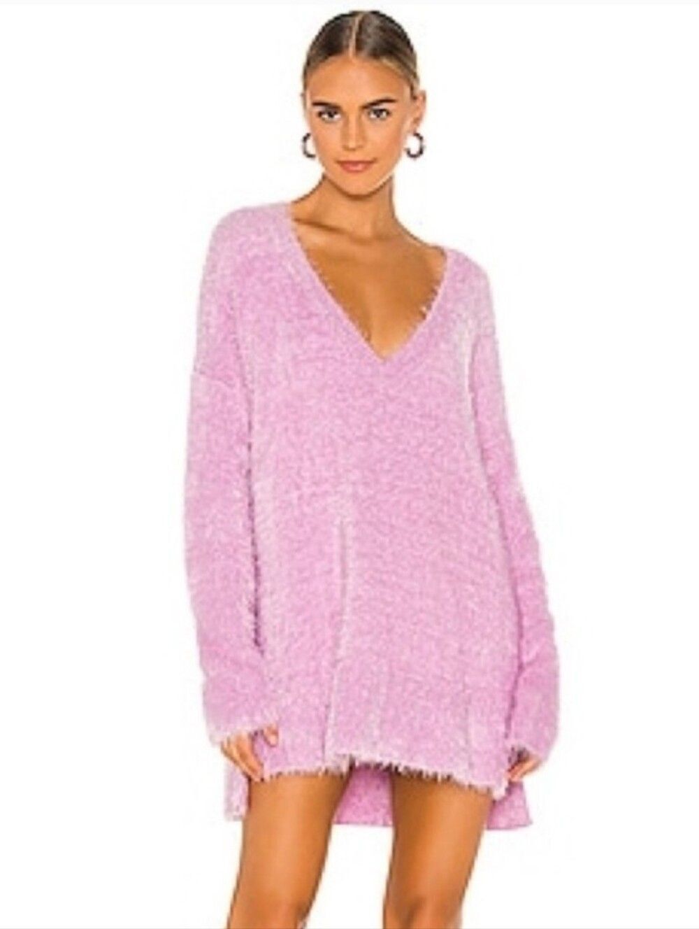Show Me Your Mumu Cozy V-Neck Plush Sweater Dress - Pink Xs Nwot